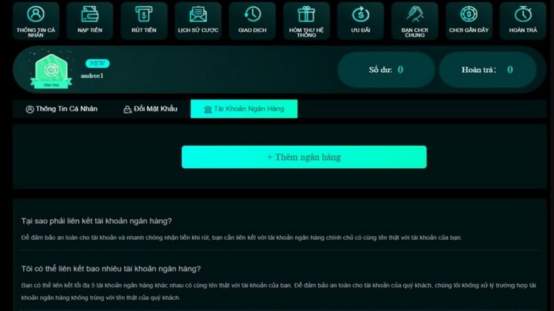 Thêm liên kết ngân hàng là bắt buộc khi muốn rút tiền
